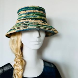 Woven Raffia Multicolor Hat. Made in Italy. 100% raffia. Adjustable hatband.